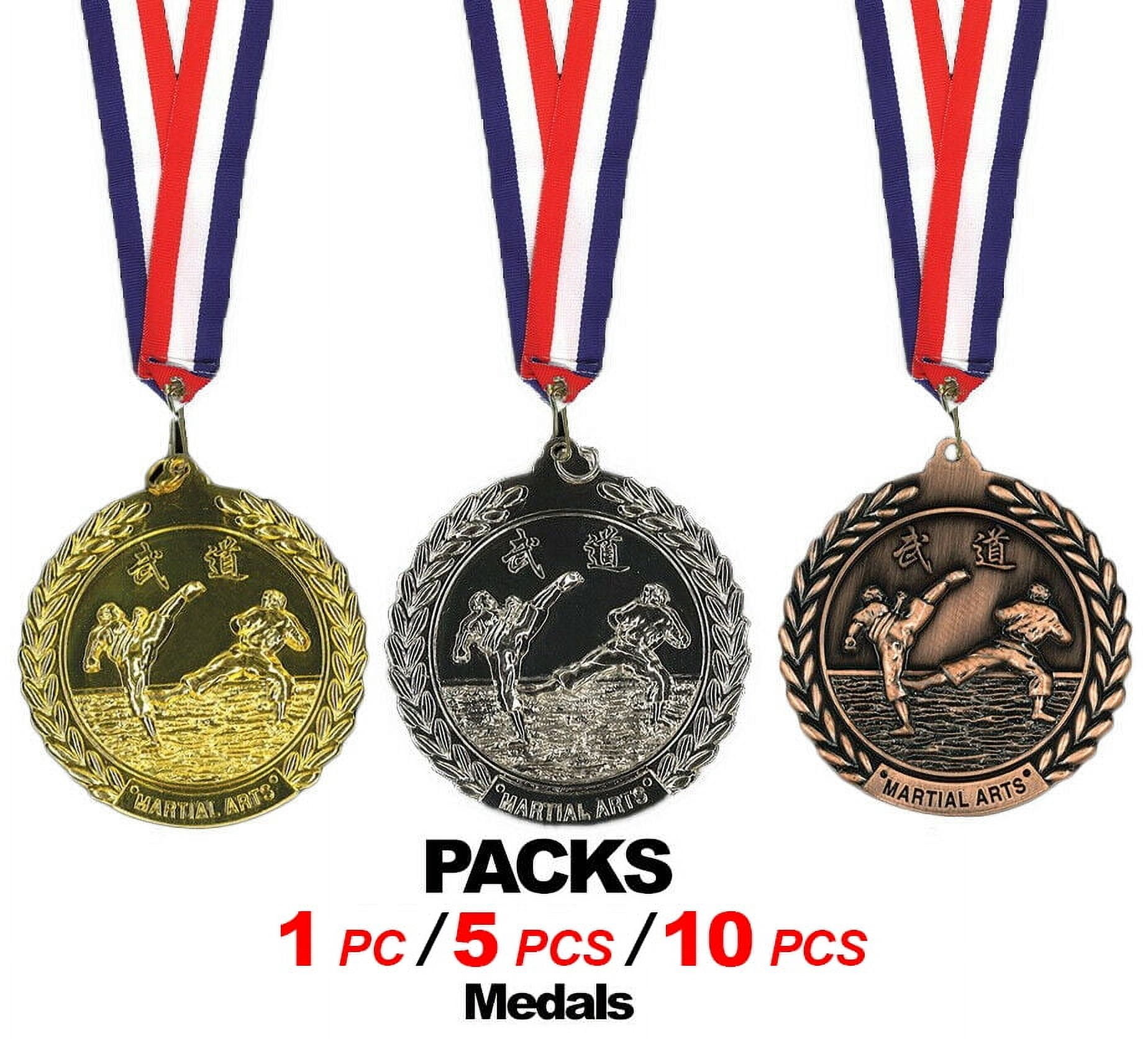 Martial Arts Medals, Karate Taekwondo Medal Tournament Awards Medals w/ Ribbons (Bronze, 5 pcS)