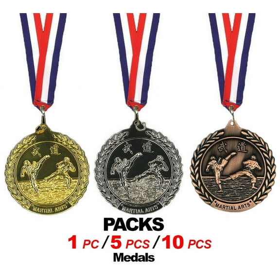 Martial Arts Medals, Karate Taekwondo Medal Tournament Awards Medals w/ Ribbons (Gold, 1 pc)