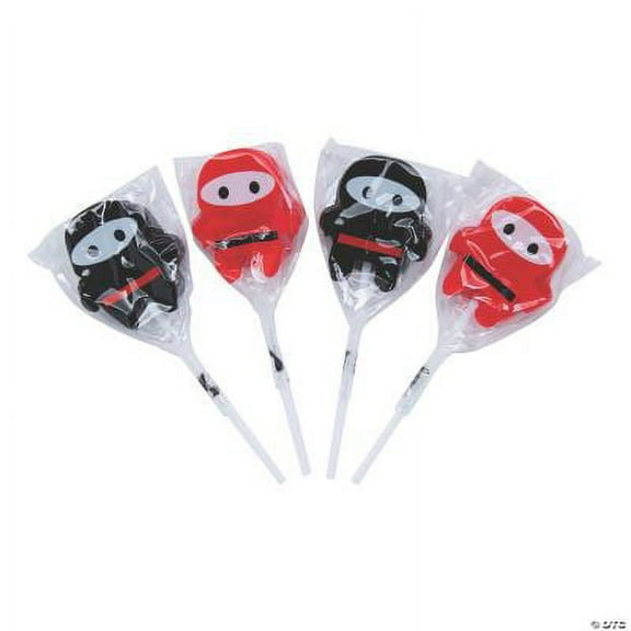 Martial Arts Ninja Suckers, 12 Lollipops, Cherry Flavored, Ninja and Karate Birthday Candy Party Favors