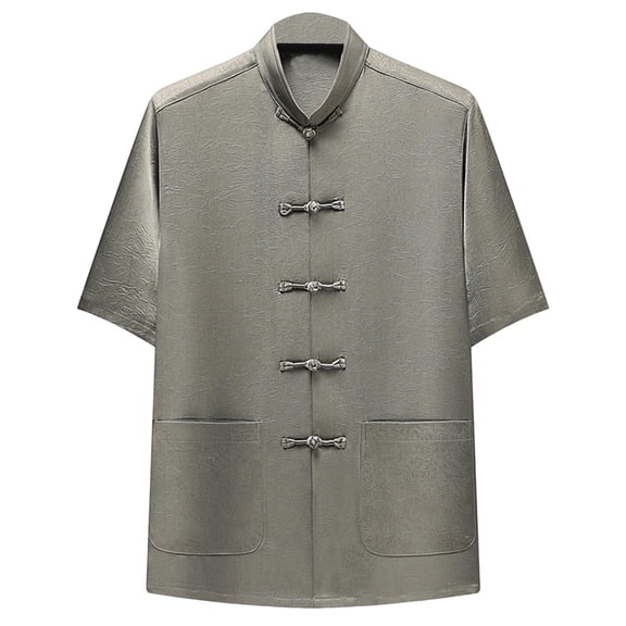 Martial Arts Suit,Kung Fu Uniforms Tops with Stand-up Collar Tai Chi Uniforms Kung Fu Clothing Men's Short Sleeves Uniforms