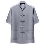 Martial Arts Suit,Kung Fu Uniforms Tops with Stand-up Collar Tai Chi Uniforms Kung Fu Clothing Mens Short Sleeves Uniforms