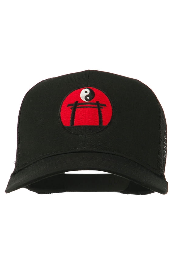 Martial Arts Yin and Yang Embroidered Mesh Cap - Black OSFM