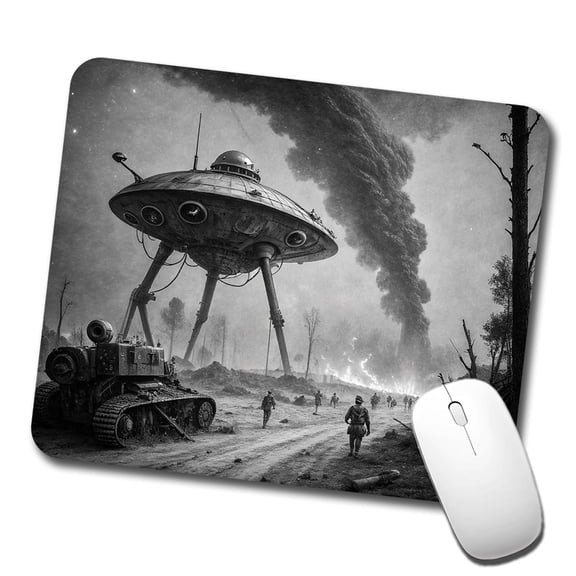 Martian Alien Invasion Tripod War Machine Retro Black and White Mouse Pad Low Profile Gaming Mat