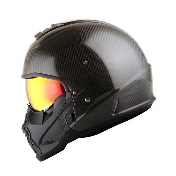 Martian Genuine Real Carbon Fiber Motorcycle Open Face Helmet HB-B2 Glossy Carbon Black + Golden Lens, DOT Approved