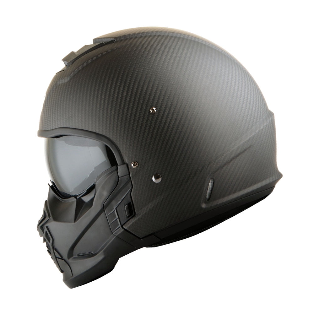 Martian Genuine Real Carbon Fiber Motorcycle Open Face Helmet HB-B2 Matt  Carbon Black + Smoked Lens, DOT Approved