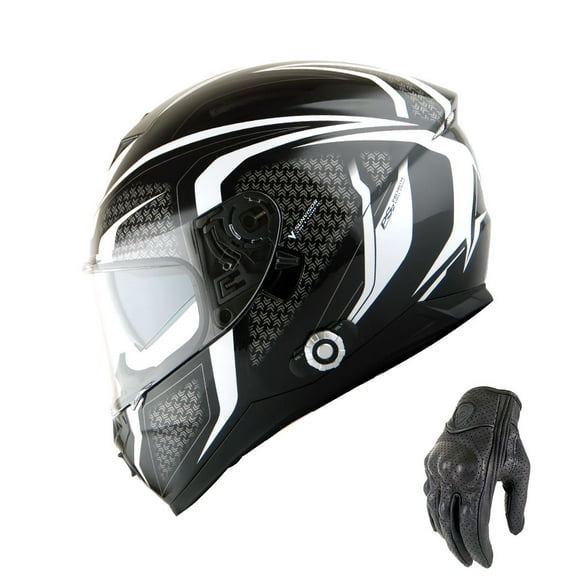 Martian Motorcycle Bluetooth Helmet Full Face Dual Visor Bluetooth Headset: HM_BFULLFACE White Black + Premium Leather Gloves