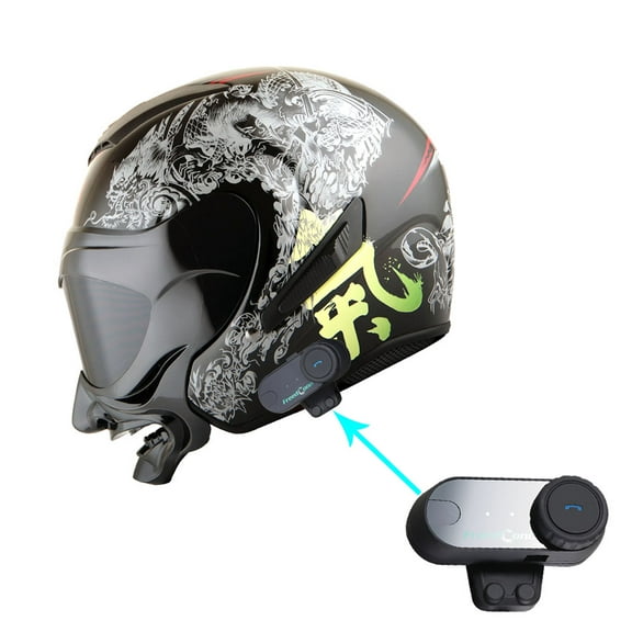 Martian Motorcycle Open Face Fiber Glass Dual Visor Helmet HB_609 Scooter Classical Knight Bike + Motorcycle Bluetooth Headset: Samurai Black