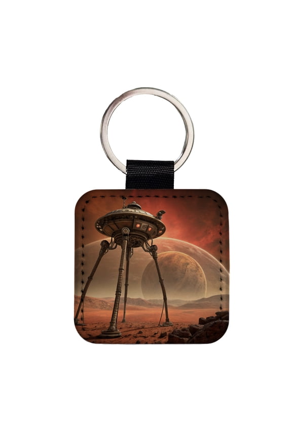 Martian Tripod War Machine Sci-fi From War Of The Worlds Faux Leather Square Keychain