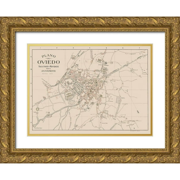 Martin 14x11 Gold Ornate Wood Framed with Double Matting Museum Art Print Titled - Oviedo Spain Europe - Martin 1911
