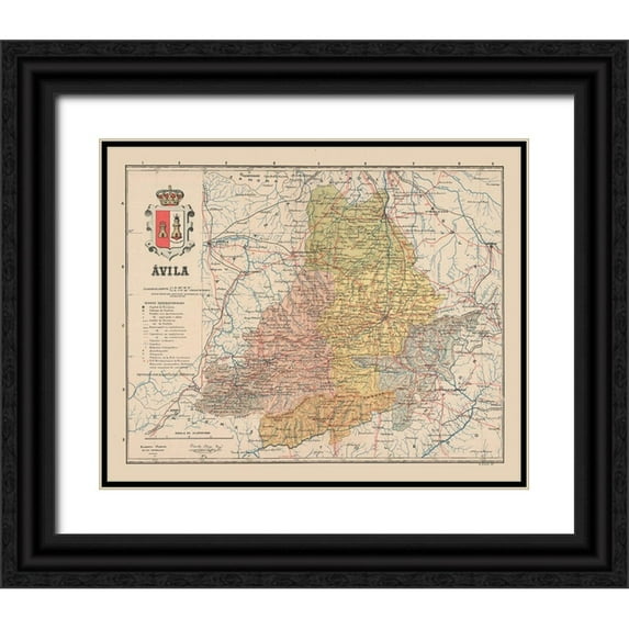 Martin 14x12 Black Ornate Wood Framed with Double Matting Museum Art Print Titled - Avila Spain Europe - Martin 1911