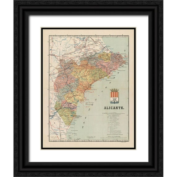 Martin 19x24 Black Ornate Wood Framed with Double Matting Museum Art Print Titled - Alicante Spain Europe - Martin 1900