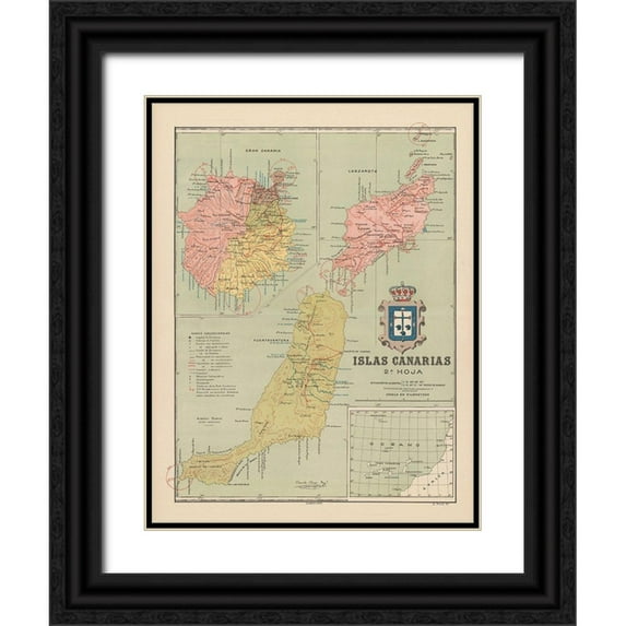Martin 19x24 Black Ornate Wood Framed with Double Matting Museum Art Print Titled - Canary Islands Spain Europe - Martin 1911