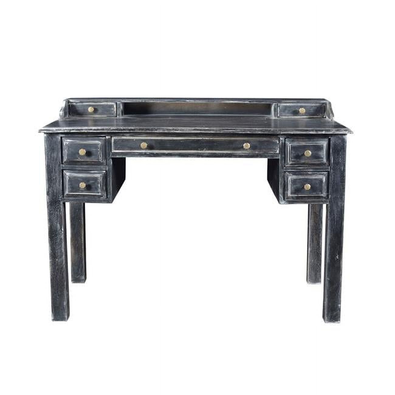 Black Mango Wood 7-Drawer Writing Desk