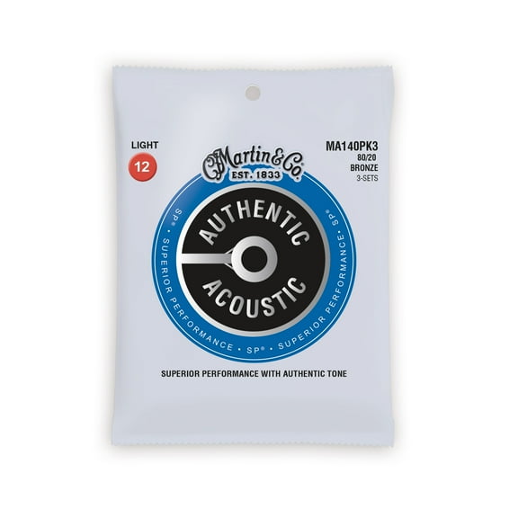 Martin Authentic Acoustic Guitar Strings - 3 Pack - Superior Performance 80/20 Light