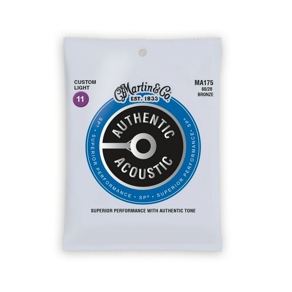 Martin MA175 Authentic Acoustic SP 80/20 Bronze Guitar Strings, Custom Light 11-52