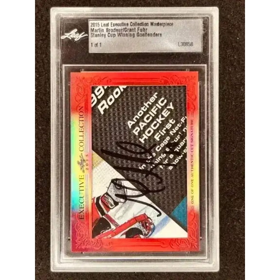 Martin Brodeur and Grant Fuhr 2015 Leaf Masterpiece Cut Signature certified autograph card 1/1 JSA
