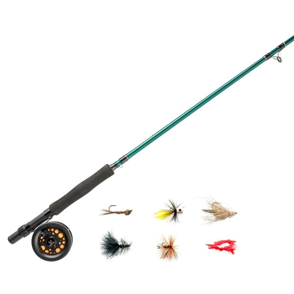 Martin Complete Fly Fishing Rod and Reel Combo Kit, 8-Foot Rod, 6-Piece Tackle Kit, Brown/Green