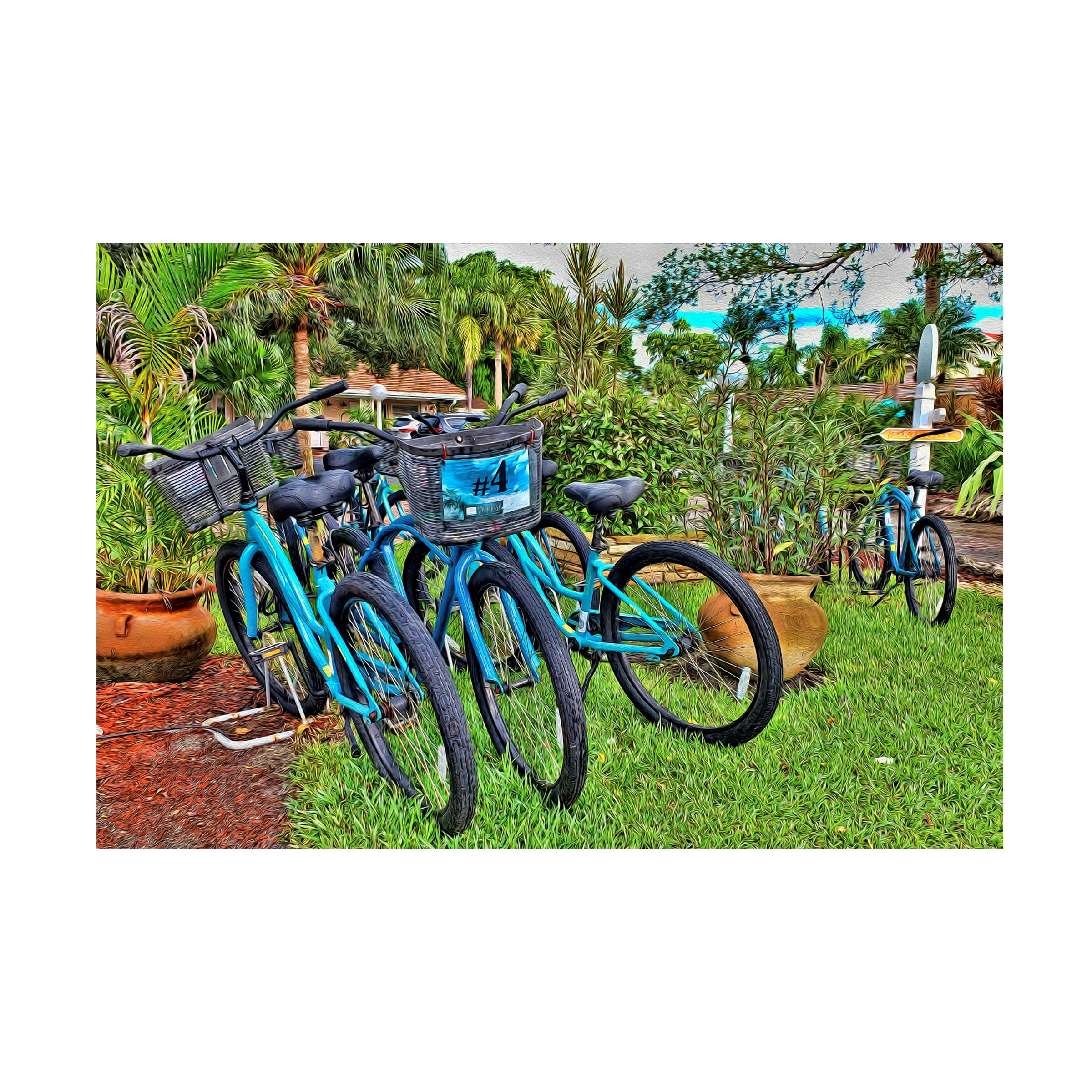 Beach Bicycles Green and Blue Canvas Print