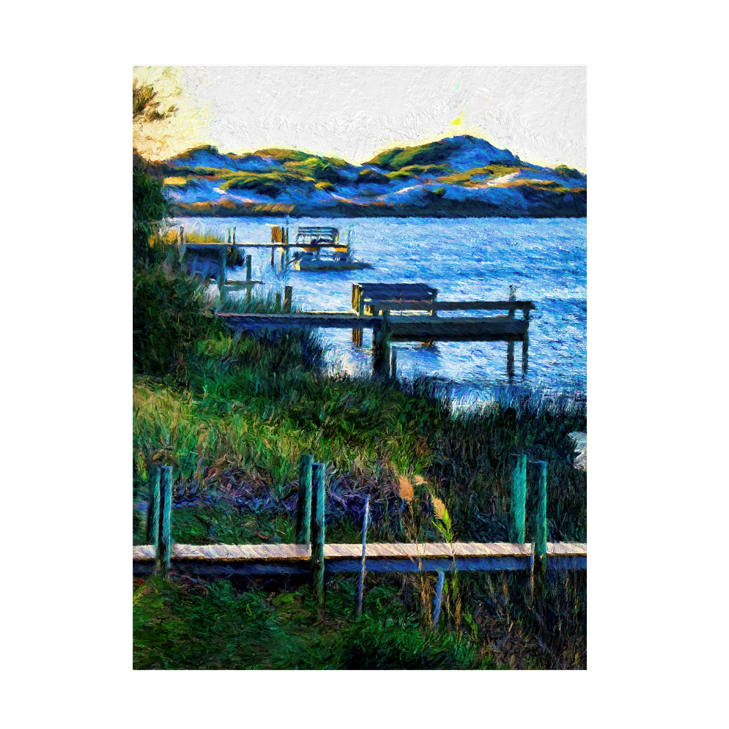 Florida Dock Landscape Canvas Print in Blue and Green