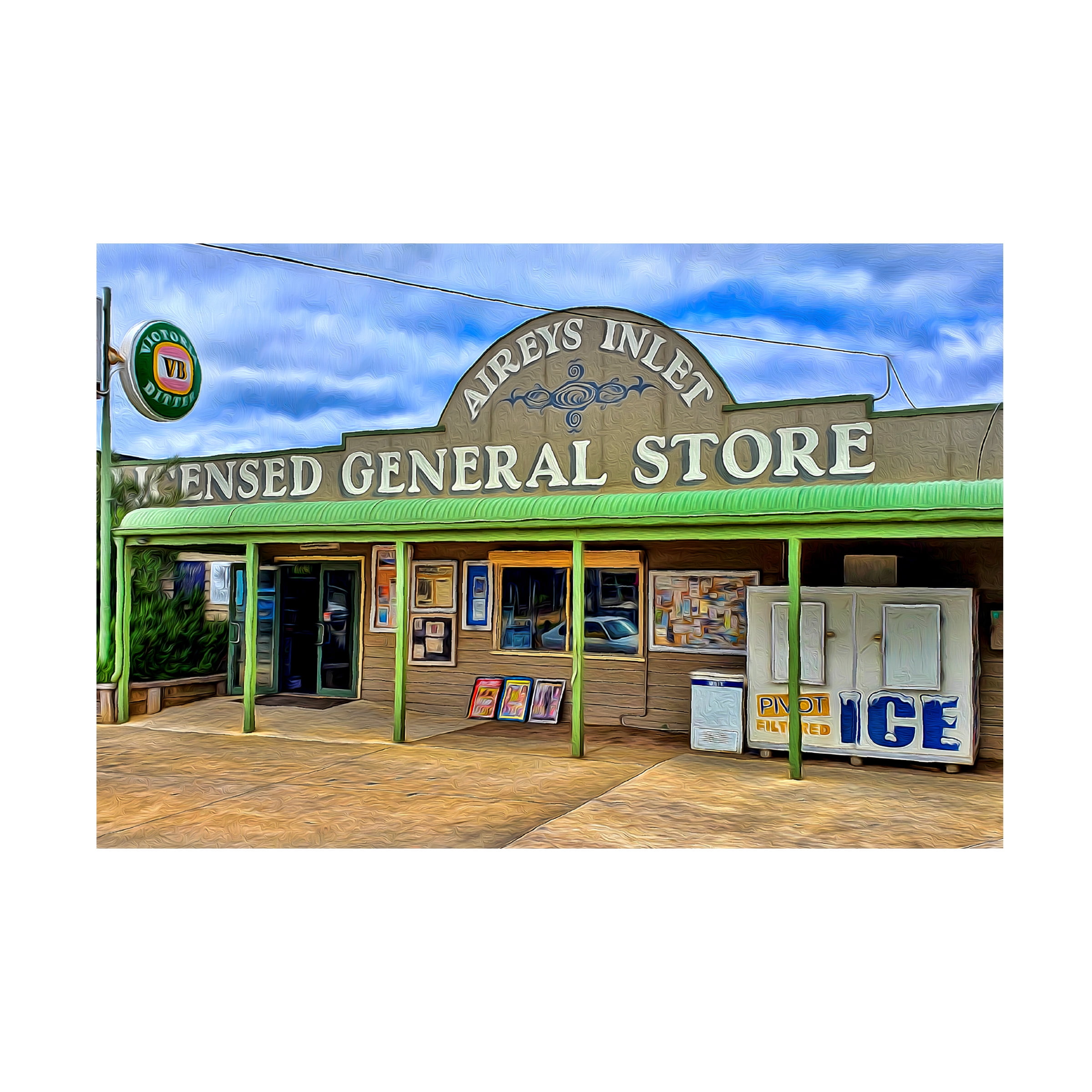 General Store Architecture Canvas Print in Tan and Light Blue