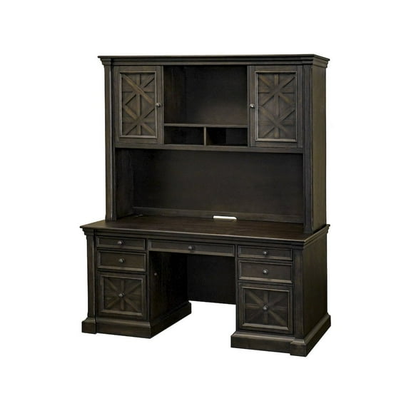 Martin Furniture 66"W Wood Hutch With Doors Office Storage in Dark Brown