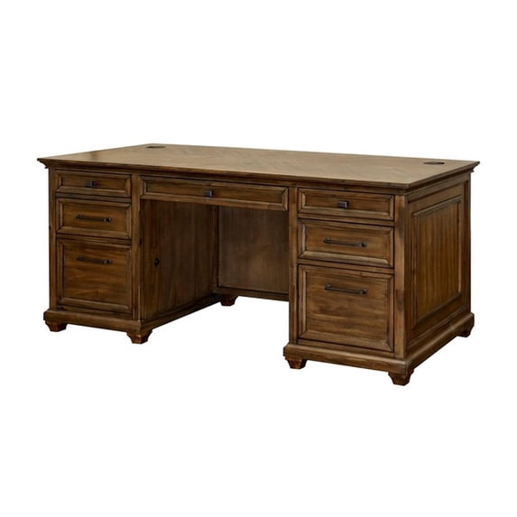 Martin Furniture 68.5"W Wood Office Desk Executive Desk in Brown