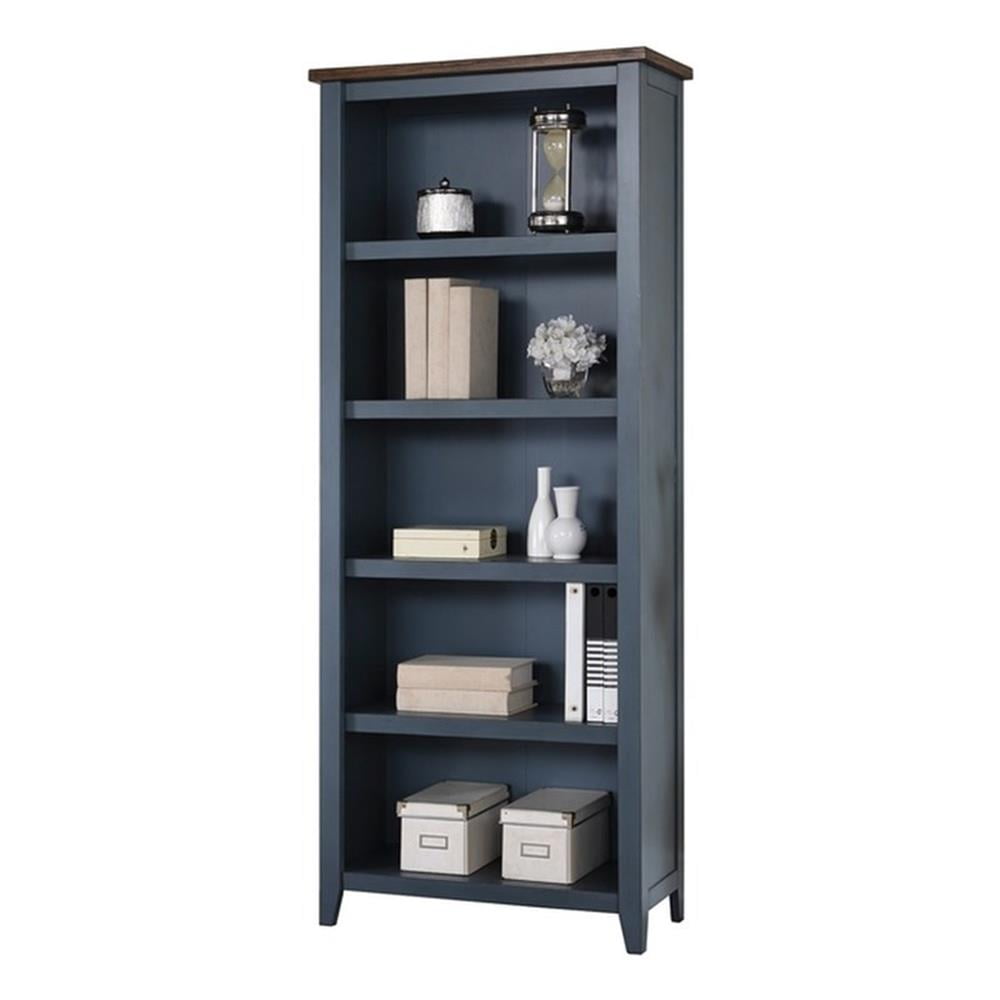Transitional Blue/Brown Adjustable Wood Bookcase 30"W x 72"H