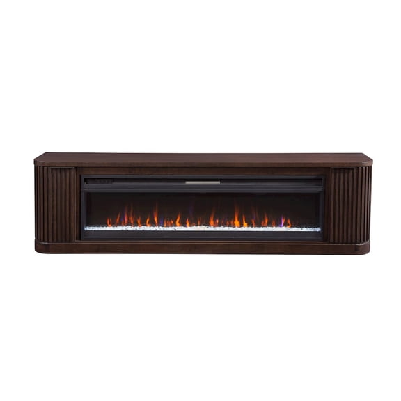 Contemporary 84" Wood Fireplace Console Entertainment Fully Assembled Brown