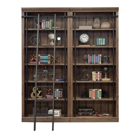 Martin Furniture Avondale 5-Adjustable Shelf 2 PC Tall Wood Bookcase in Wall Oak