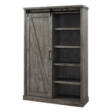 Martin Furniture Avondale 8-Shelf Wood Bookcase with Sliding Door in Gray