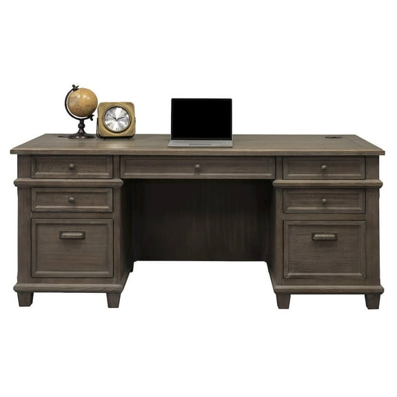 Martin Furniture Carson Double Pedestal Executive Writing Table Office Desk Gray