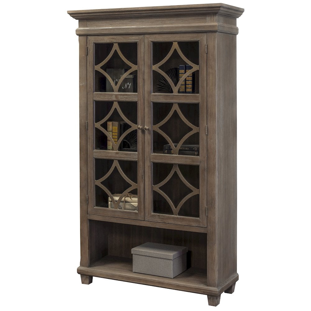 Carson 42'' Brown Traditional Lighted Display Cabinet with Diamond Metal Accents