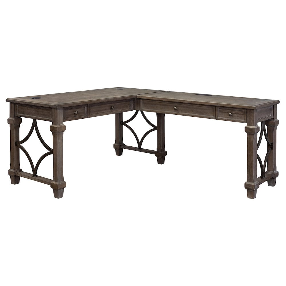 Martin Furniture Carson Wood Open L-Desk & Return Writing Table Office Desk Gray