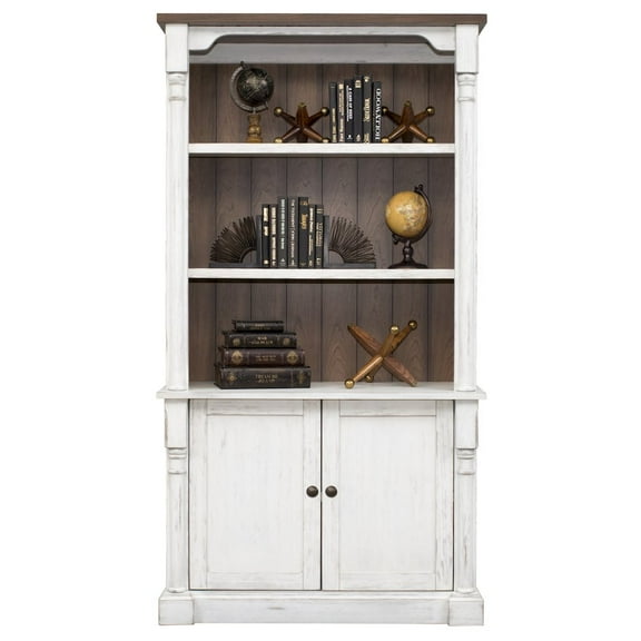 Martin Furniture Durham 3 Rustic Wood Bookcase With Doors Storage Cabinet White