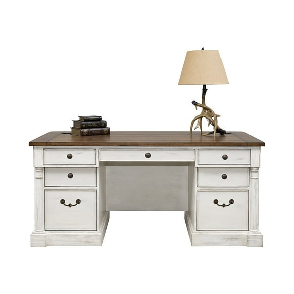 Martin Furniture Durham Rustic Wood Double Pedestal Executive Office Table White