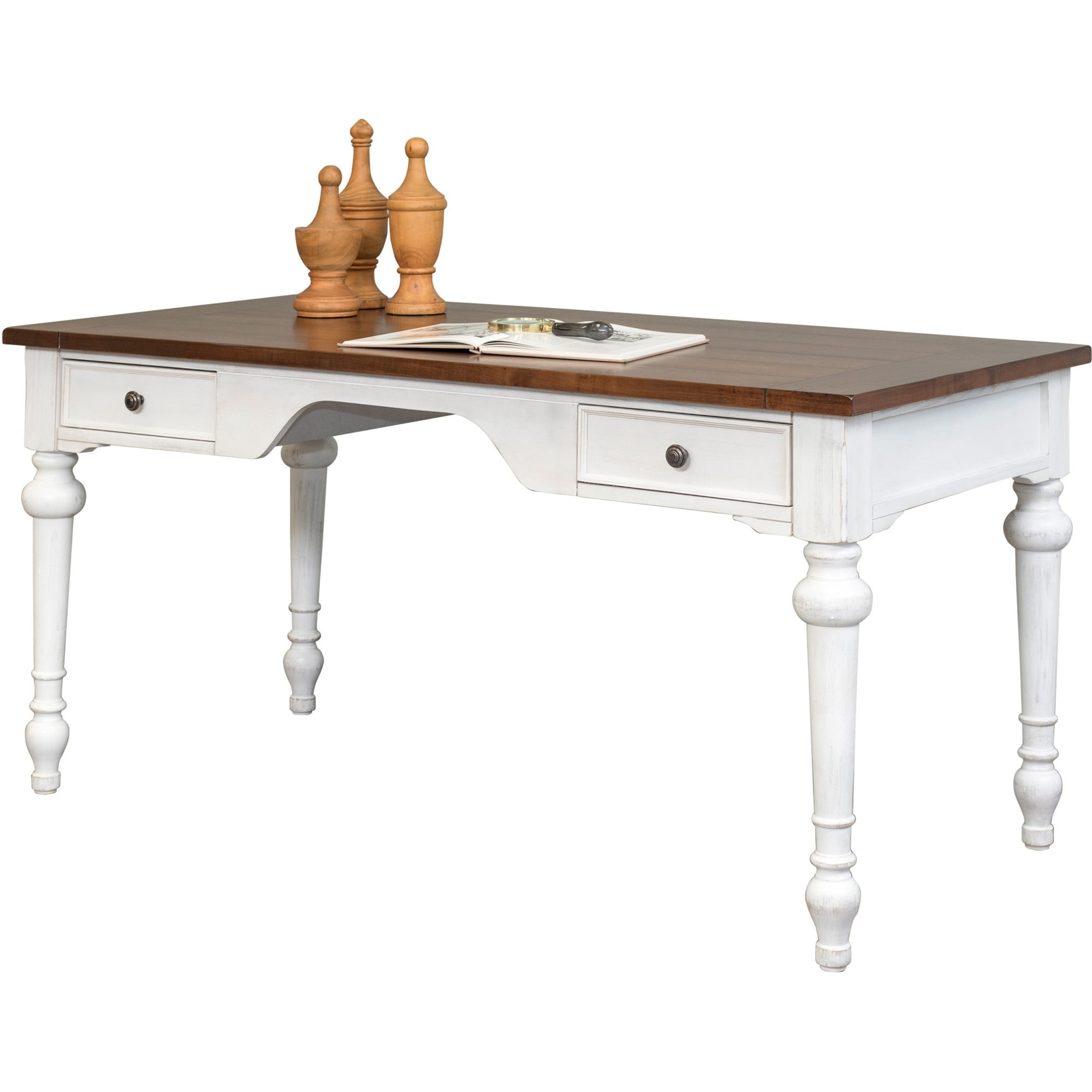 Durham 60'' Traditional White and Cherry Home Office Desk with Drawers