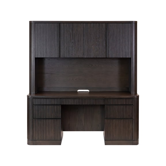 Executive Credenza and Hutch Office Desk Fully Assembled Dark Chocolate