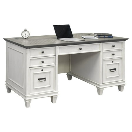 Martin Furniture Hartford White Wood Double Pedestal Desk Executive Desk