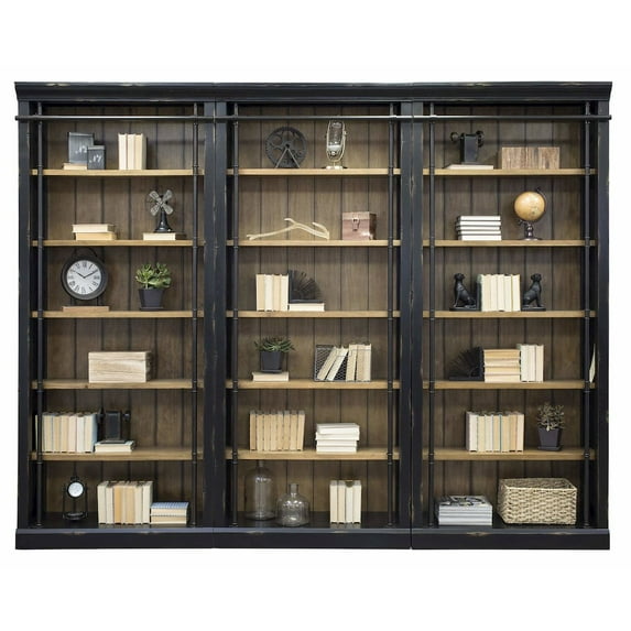 Martin Furniture Toulouse Three 8' Tall Bookcase Wall With Ladder, Storage
