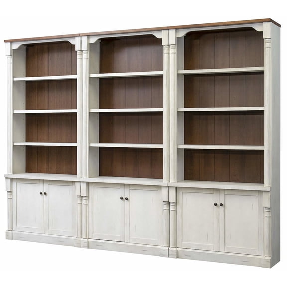 Martin Furniture Durham Three Rustic 8' Wood Bookcases With Doors, White