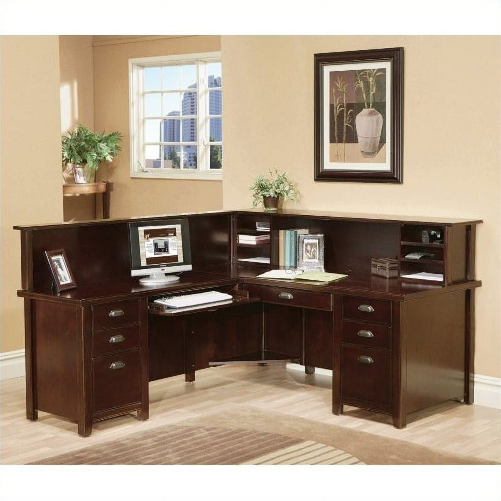 Lindsay Multi Functional L Shaped Executive Hutch Desk w Storage