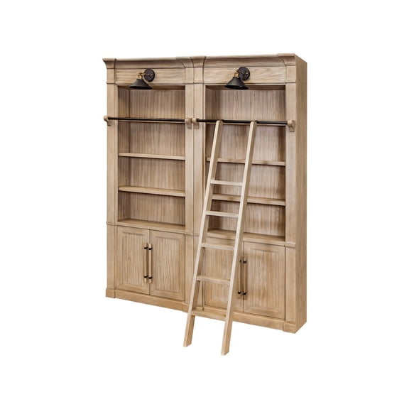 Two 8' Tall Bookcase Wall With Ladder Brown