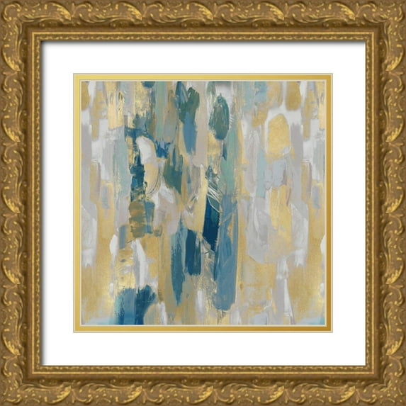 Martin, Jennifer 26x26 Gold Ornate Wood Framed with Double Matting Museum Art Print Titled - Reveal Teal I
