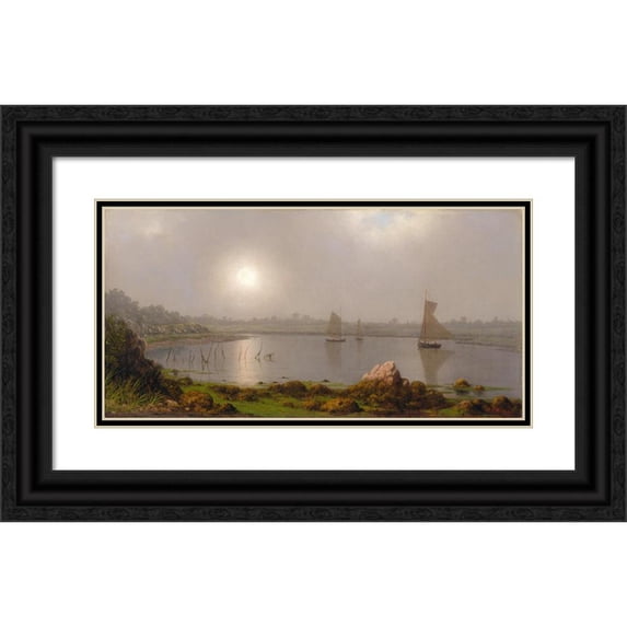 Martin Johnson Heade 14x9 Black Ornate Wood Framed Double Matted Museum Art Print Titled: York Harbor, Coast of Maine (1877)