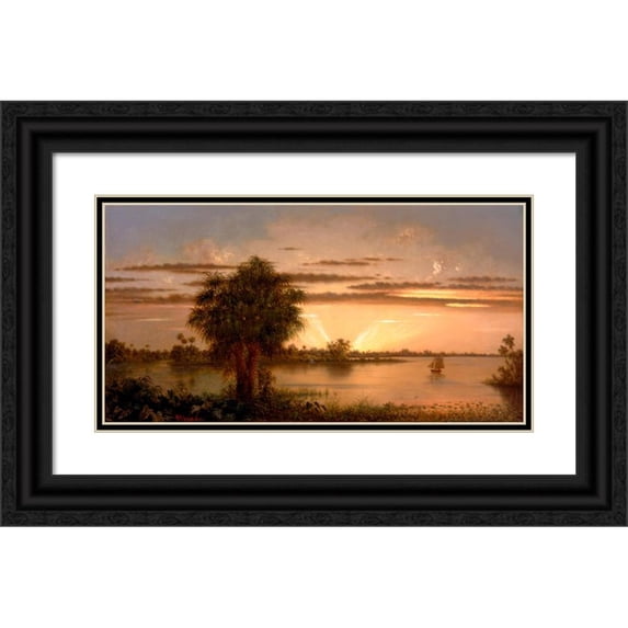 Martin Johnson Heade 24x14 Black Ornate Framed Double Matted Museum Art Print Titled: Florida Sunrise