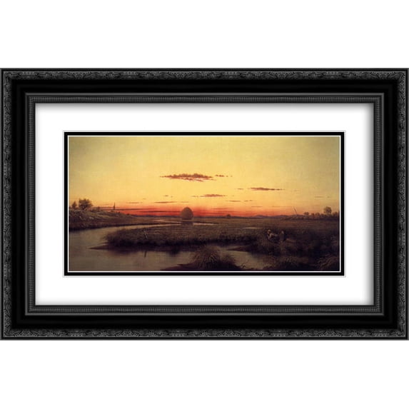Martin Johnson Heade 2x Matted 24x16 Black Ornate Framed Art Print 'Duck Hunters in a Twilight Marsh'