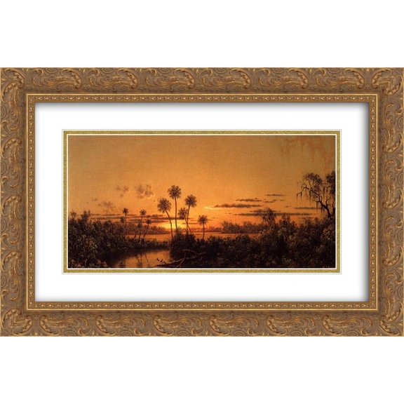 Martin Johnson Heade 2x Matted 24x16 Gold Ornate Framed Art Print 'Florida River Scene Early Evening, After Sunset'