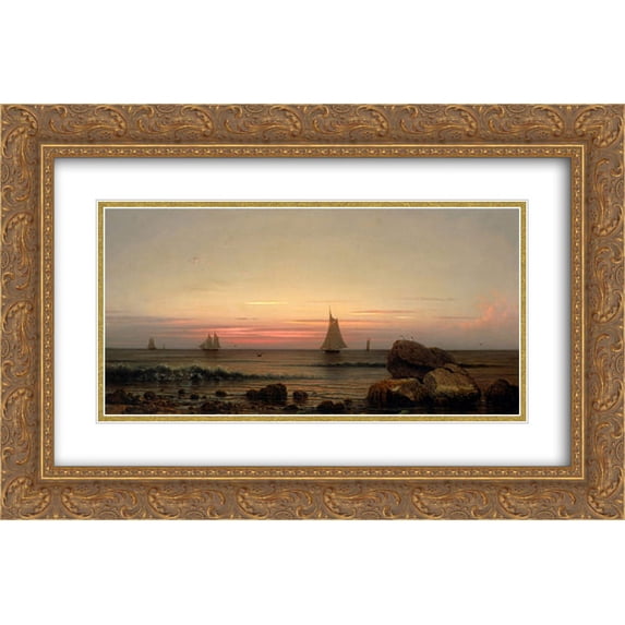 Martin Johnson Heade 2x Matted 24x16 Gold Ornate Framed Art Print 'Sailing off the Coast'