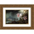 thumbnail image 1 of Martin Johnson Heade 2x Matted 24x18 Gold Ornate Framed Art Print 'Two Fighting Hummingbirds with Two Orchids', 1 of 2