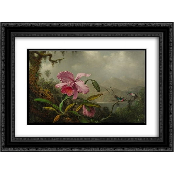 Martin Johnson Heade 2x Matted 24x20 Black Ornate Framed Art Print 'Orchids and Hummingbirds'